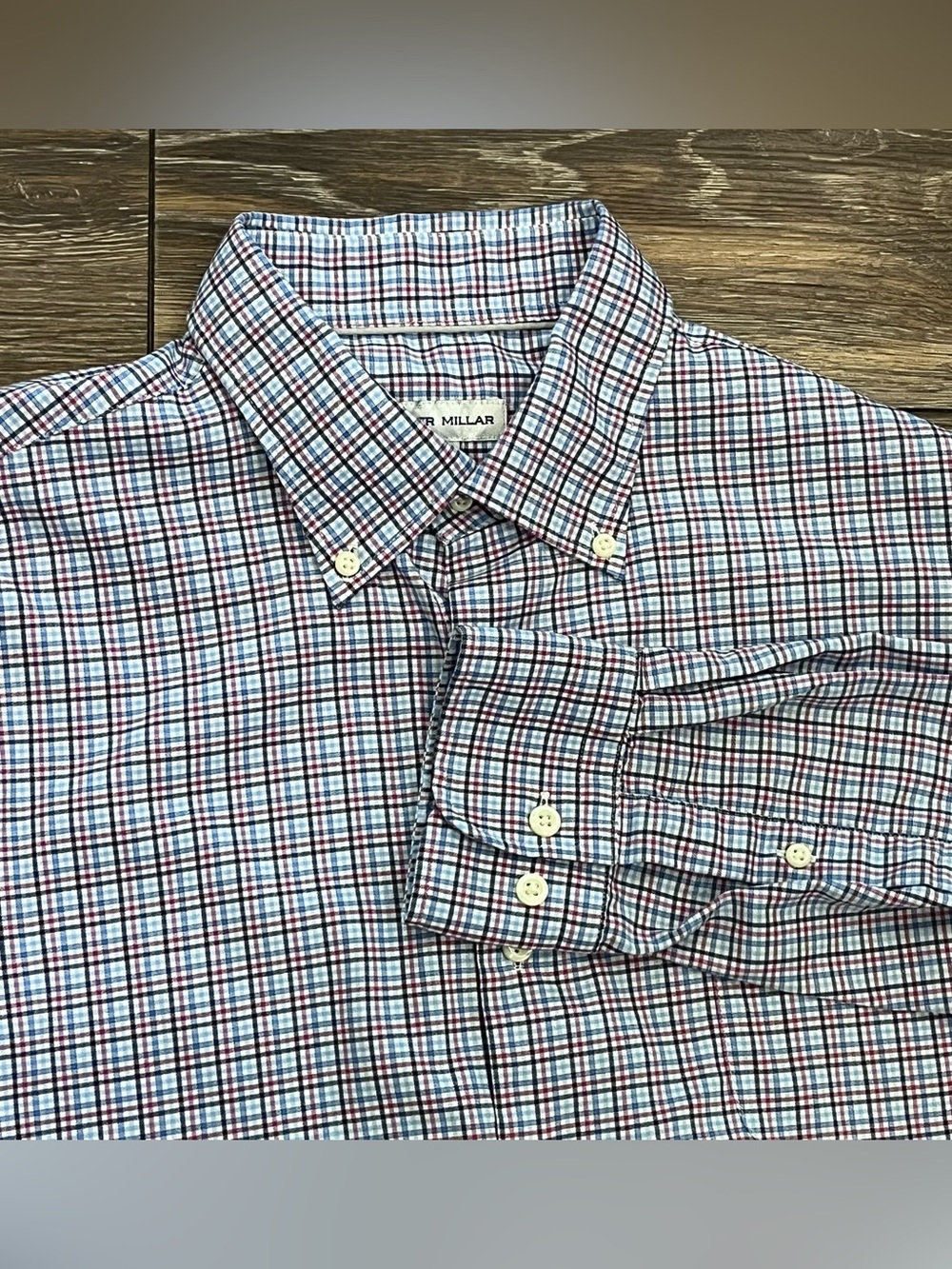 Peter Millar Plaid Blue Button Down Shirt Mens Large